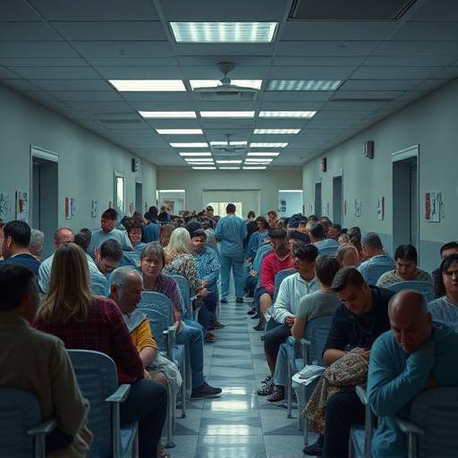 A crowded hospital waiting room