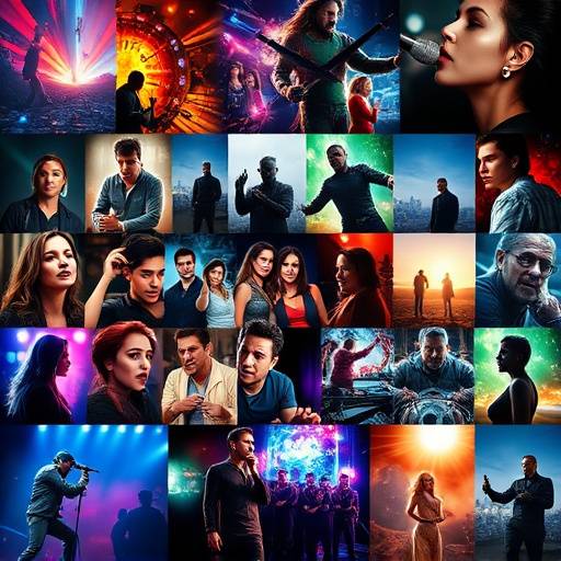 A montage of vibrant images representing movies, music, and television shows.