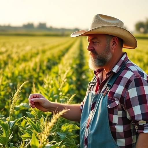 Farmer inspecting crops in a field