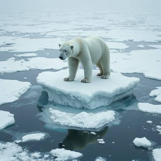 Image of a polar bear on melting ice