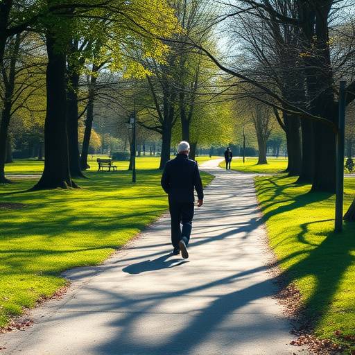 Person enjoying a walk in a park, surrounded by nature