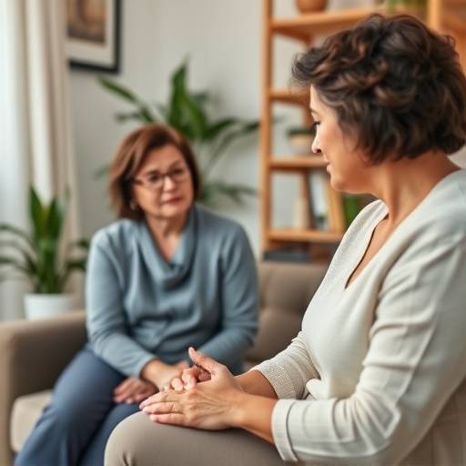Person speaking with a therapist in a comfortable office setting