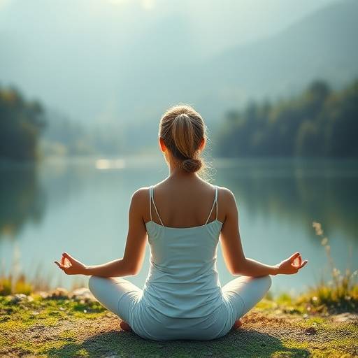 Woman meditating peacefully in a serene natural setting